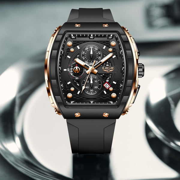 LIGE Men's Luxury Sport Chronograph Watch | Premium Silicone Strap